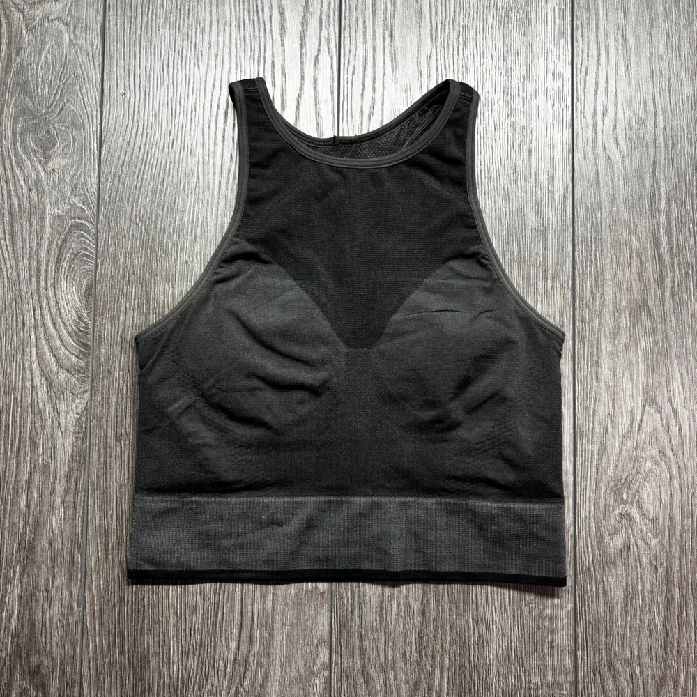 Lululemon Ebb to Train Bra Black Mesh High Neck Racerback Sports Bra Small